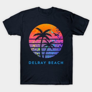 Delray Beach Palm Tree Sunset Family Cool Coastal Vacation Souvenir T-Shirt